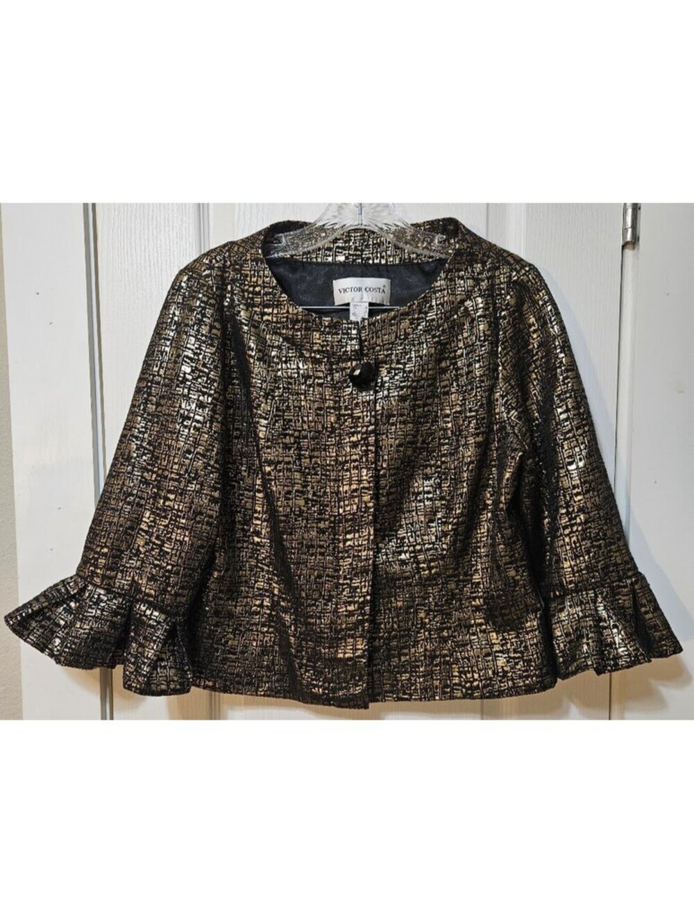 Victor Costa Metallic Gold Jacket Size 10 Vintage Holiday Glam Statement